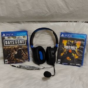 Turtle Beach Black/Blue Gaming Headset & PS4 Call Of Duty/Days Gone Game Set